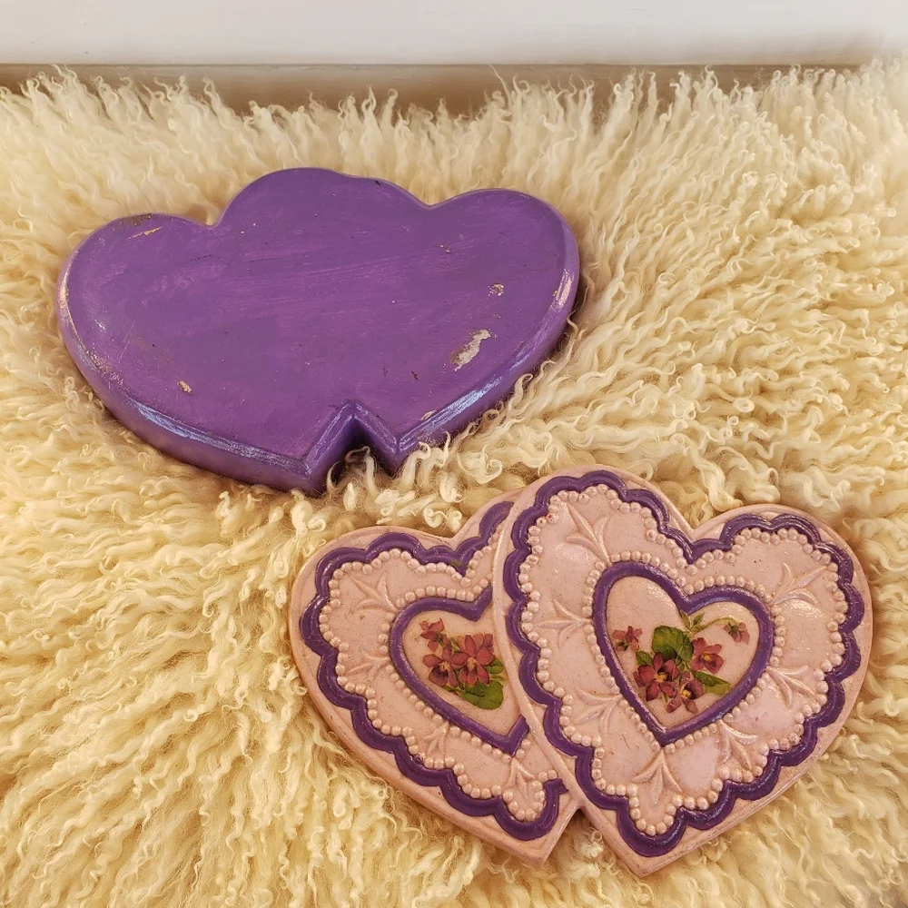 Handmade Ceramic Heart Unicorn Vtg Trinket Jewelry Box Cottage Purple Pink